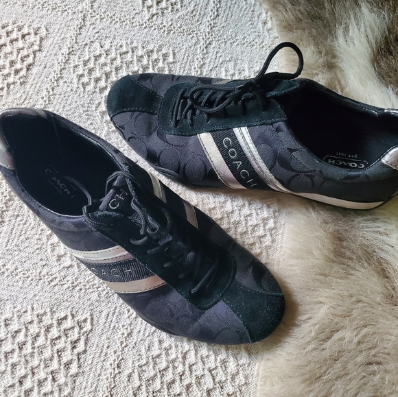 COACH Q582 Jayme Sneakers Shoes Womens Size 9.5M Black Silver Suede. F-119 - Picture 6 of 12